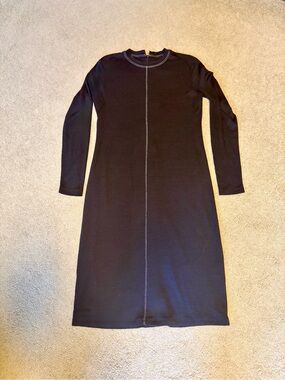 Minimalist Black Long Sleeve Dress - 100% wool (soft, not itchy and lightweight)